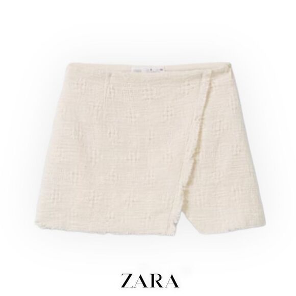 ZARA Kids | Ecru | STRUCTURED FRAYED WRAP SKIRT - Picture 2 of 6